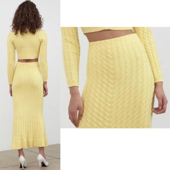Ronny Kobo Cable Knit Midi Skirts Cream Yellow Stretch Small - Picture 4 of 6